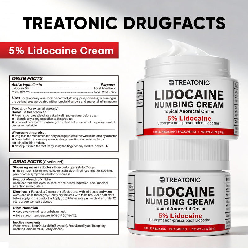 Treatonic 5% Lidocaine Numbing Cream: Lidocaine Cream Maximum Strength for Pain Relief, Itching, Burning, Soreness, Hemorrhoid Treatment - Fast Acting & Long Lasting Numbing Cream - 2.1 oz 1-Pack (5% Cream / 2.1 oz) - BeesActive Australia