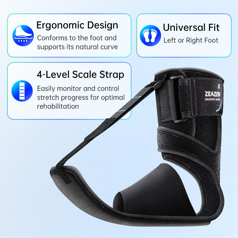 Plantar Fasciitis Brace Night Splint, Adjustable Foot Support for Heel Spur, Foot Drop & Achilles Tendonitis Relief, Comfortable Day & Night Use for Men and Women (Black, Large) Black