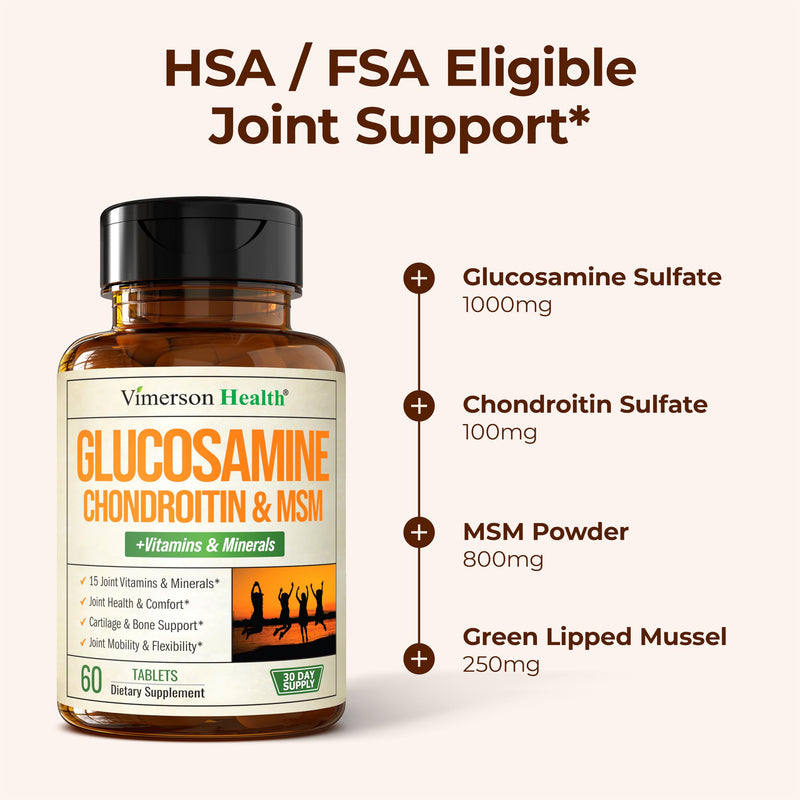 Glucosamine Chondroitin MSM – Advanced Joint Supplements for Women and Men w/Multivitamins & Minerals - Glucosamine Sulfate 1000mg, Chondroitin Sulfate & MSM for Cartilage & Joint Support – 60 Tabs Glucosamine + Vitamins & Minerals