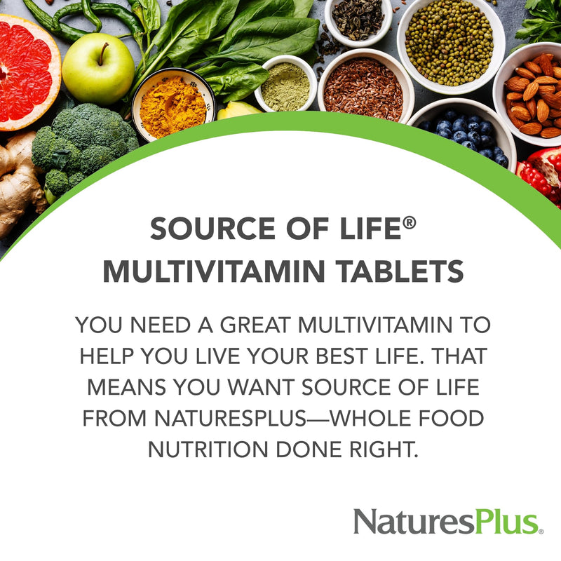 NaturesPlus Source of Life - 90 Tablets - Multivitamin & Mineral Supplement with Concentrated Whole Foods - Gluten Free, Vegetarian - 30 Servings 90 Count (Pack of 1)