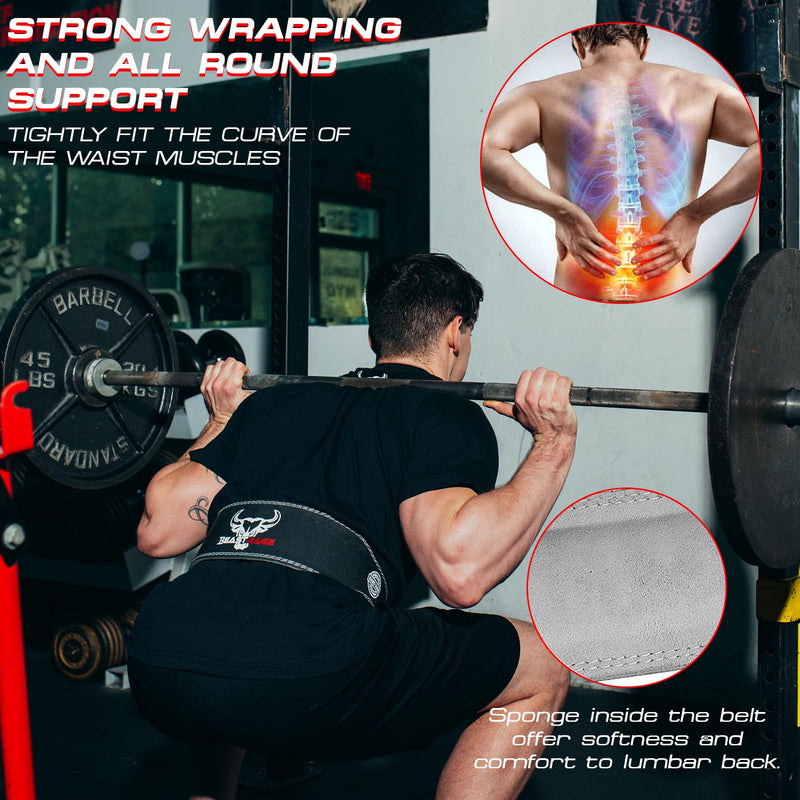 BEAST RAGE Weight Lifting Belt Leather Heavy Duty Gym Body Building Workout Training Weight Lifting Belt Adjustable Holes 4” Padded Lumbar Back Support Exercise Powerlifting Fitness Strength… L Black