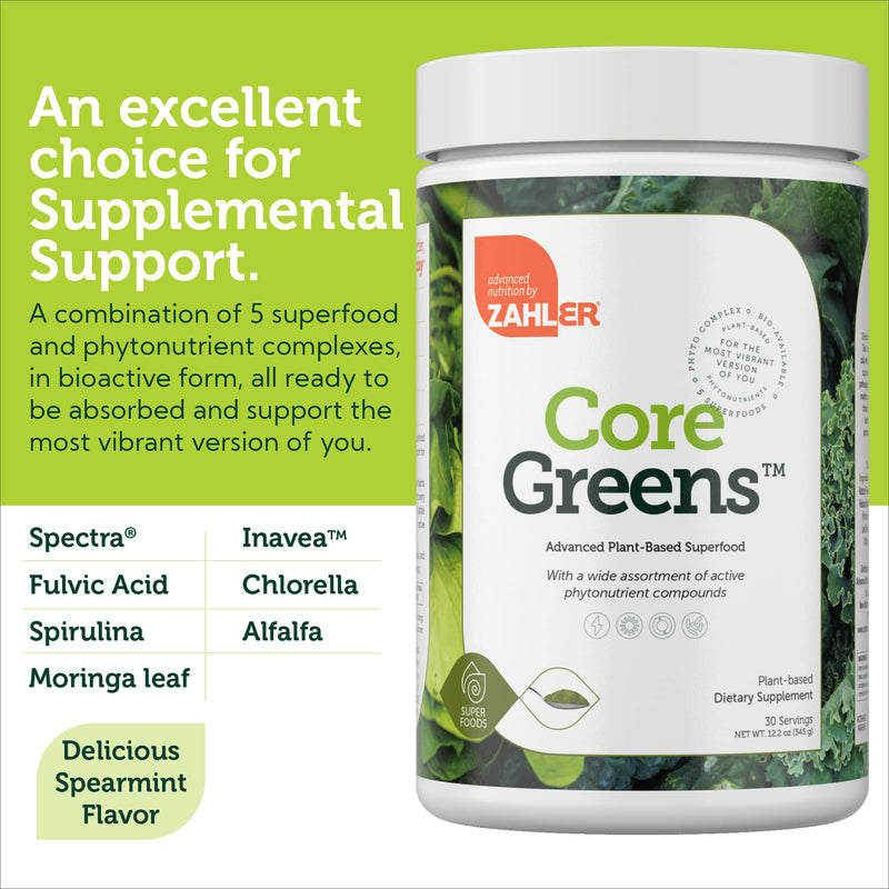 Zahler Core Greens Powder Nutrition Supplements - Superfood Powder - Super Green Juice & Smoothie Mix - Phytonutrient Rich with Spirulina, Chlorophyll & More - Kosher Superfood Spearmint