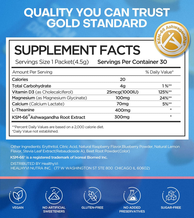 Calm Magnesium Glycinate Powder Drink Mix for Relax & Sleep Aid, Cortisol Reducer Supplements for Women Men w/ KSM-66 Ashwagandha L-Theanine Vitamin D3 Balance Mood & Stress Non-GMO Raspberry Lemonade 30 Servings (Pack of 1)