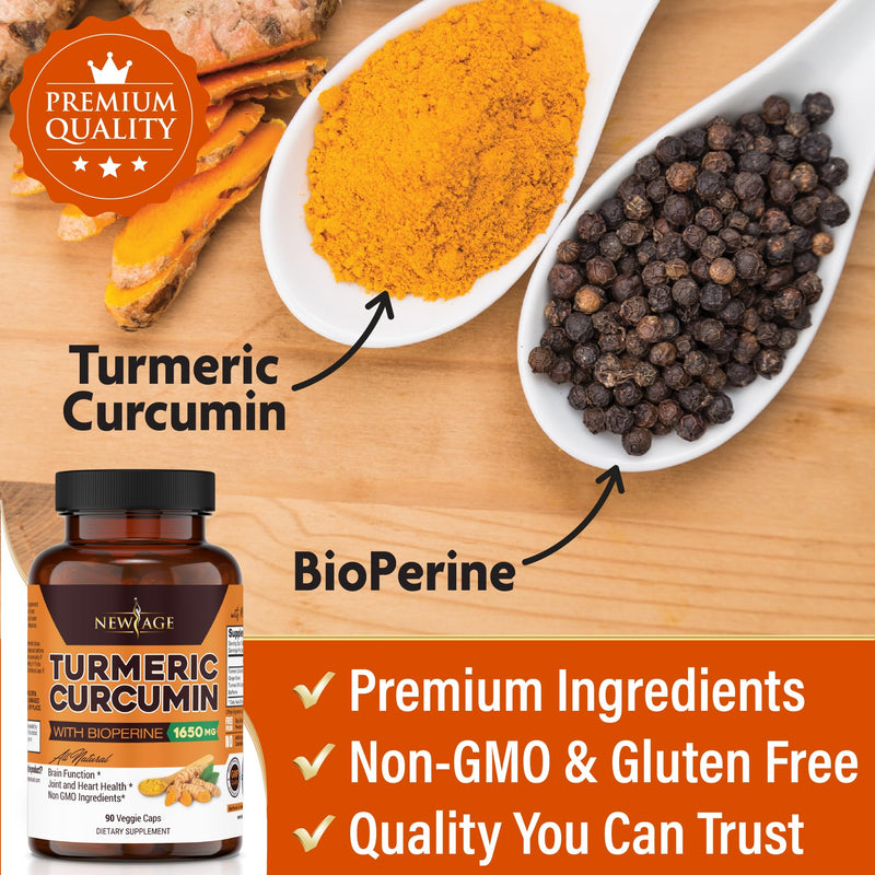 Turmeric Curcumin with Bioperine Capsules - Natural Joint & Healthy Overall Support with 95% Standardized Curcuminoids - Non-GMO, Gluten Free 180 Count (Pack of 2) 180 Count (Pack of 2) - BeesActive Australia