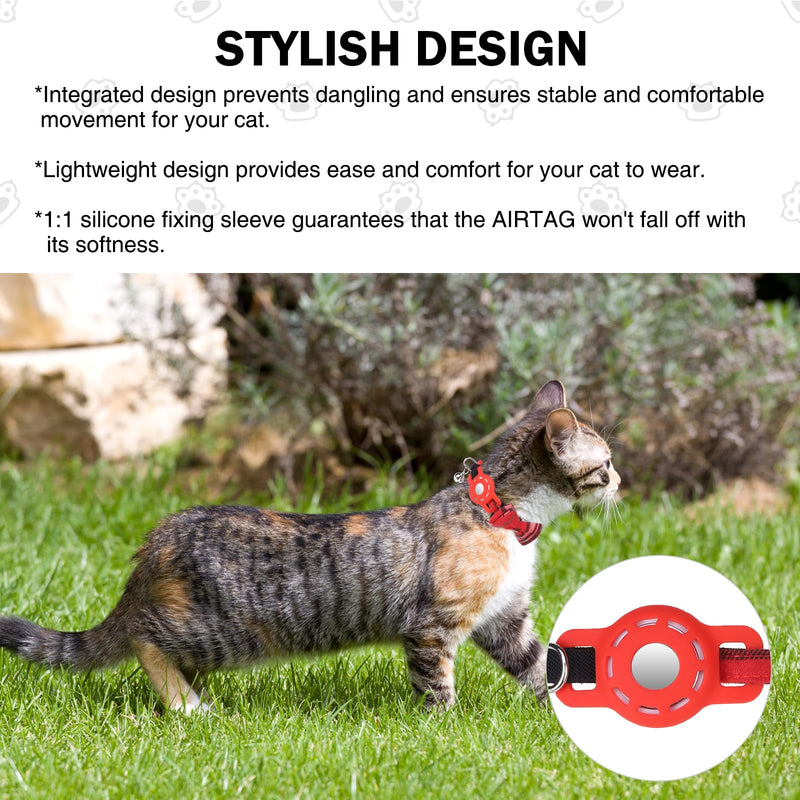 Airtag Cat Collar with Bells and Bowtie -Safety Elastic Band Kitten Collar for Apple Air Tag Holder- Cute GPS Cat Tracker Collars for Girl Boy Cats and Puppies, Adjustable 8"-12" Red - BeesActive Australia