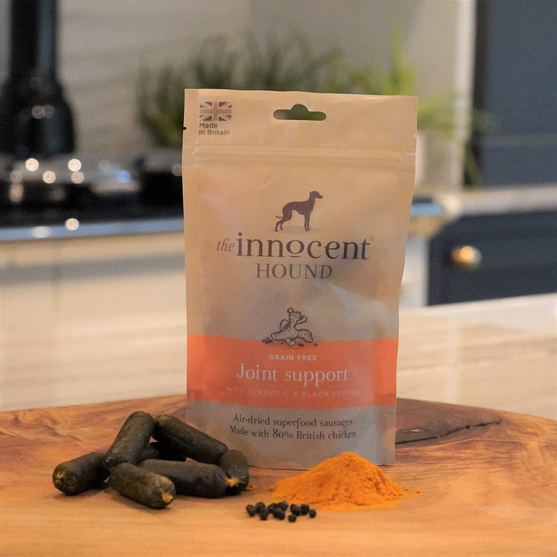 The Innocent Hound Joint Support Treats | Premium Sausages with Chicken, Turmeric & Pepper | Supports Hip & Joint Health | Grain-Free & Hypoallergenic | Dog Joint Supplements | 500g