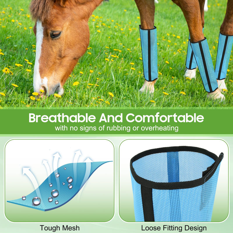 Rosvola Horse Fly Boots, Fly Boots for Horses Set of 4, Breathable Comfortable Horse Leggings, Non-Slip Protection Leg Wrap, Fly Leggings Equestrian Supplies Blue