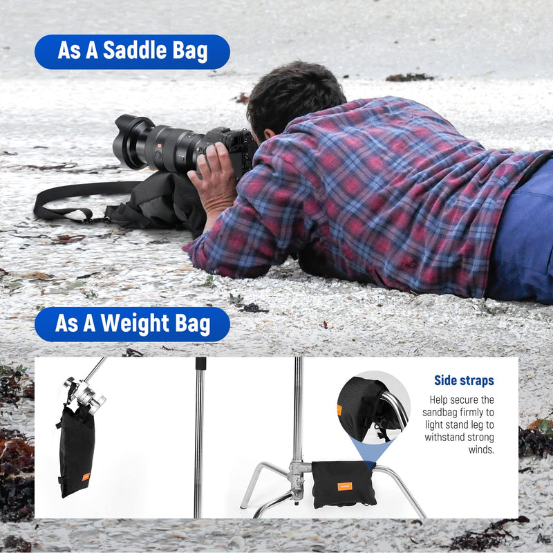 NEEWER Sandbag for Photography, 15.5"x9.4" Foldable Handheld Storage Bag with Shoulder Strap, Heavy Duty Polyester Saddlebag/Beanbag/Tripod Weight Bag for Camera Lens Support & Light Stands Boom Arms SB-BL5