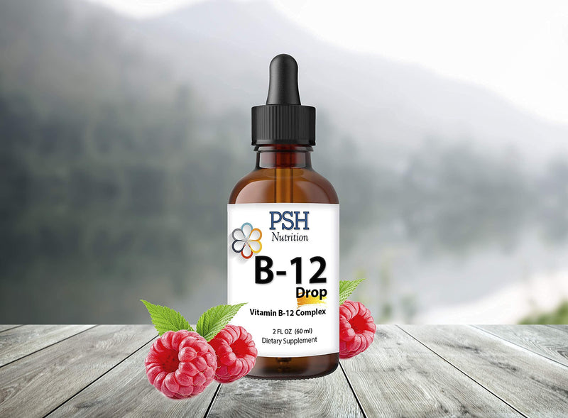Premium PSH B Complex Liquid Drops with B12 - Natural Energy Booster - USA Made Supplement for Energy and Focus Stress Relief and Energy and Immune Support - 2 fl oz