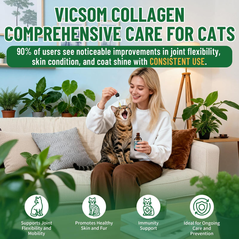 Liquid Collagen for Cats, Cat Joint Supplement for Cat with Bovine Collagens, Biotin & Vitamin C, Mobility & Flexibility, Itch Relief, Skin, Coat & Immunity Support, Cat Joint Supplement for Cats