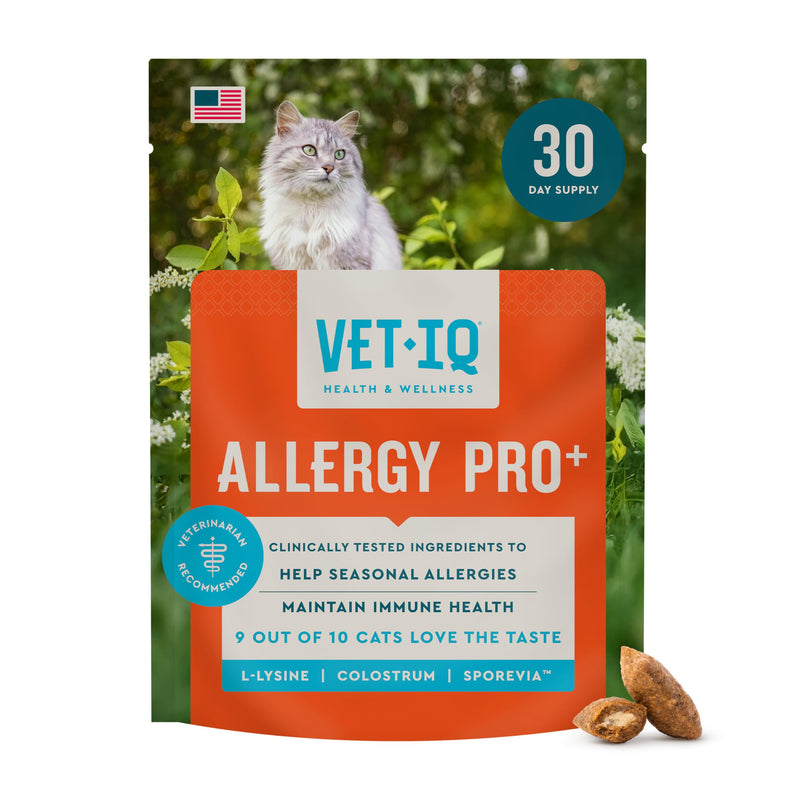 VetIQ Allergy Pro+ Relief, Cat Allergy Treats, Supplement & Vitamins with Probiotics, Fish Oil, Tart Cherry, Skin & Coat Support, Sneezing & Itching Relief, Seasonal Allergies, 3.7oz 3.7 Ounces