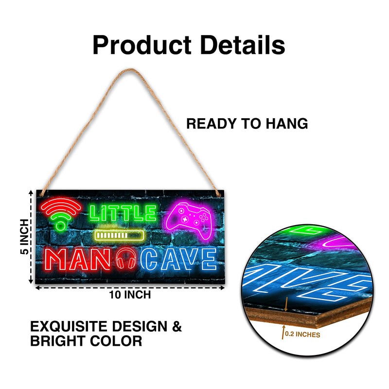 Little Man Cave, Neon Gaming Wooden Door Sign for Gamer Room Decor, Boys Decorations for Bedroom Nursery Playroom Wall Art (5"x10") -A06 Neon Game - BeesActive Australia
