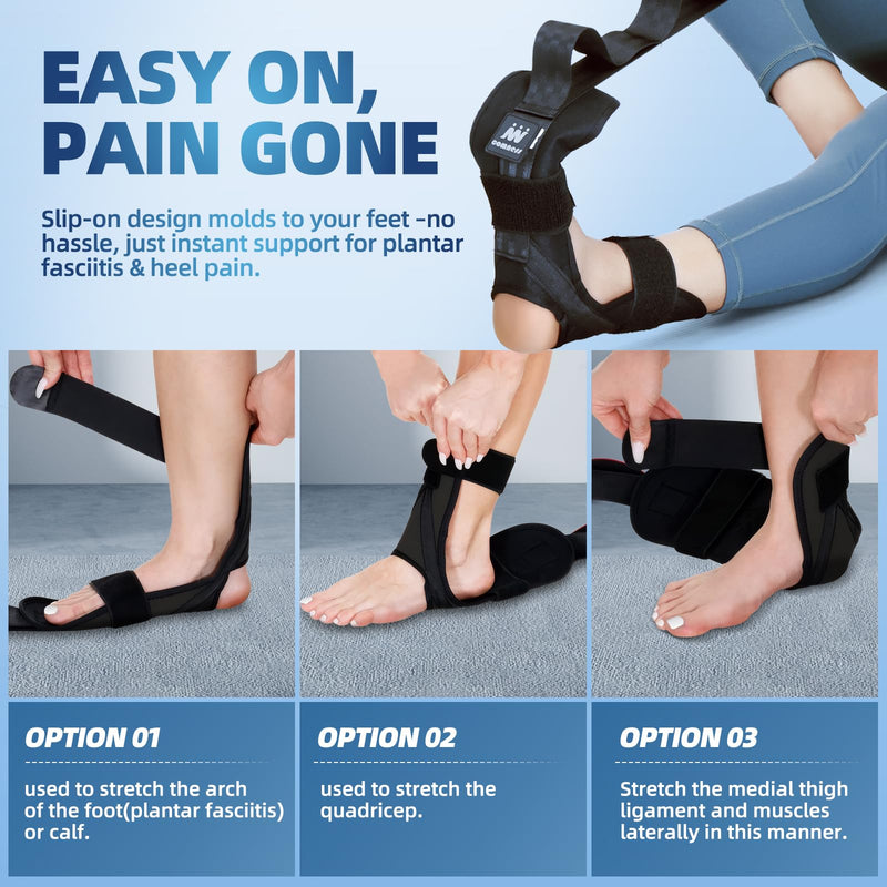Foot and Calf Stretcher-Stretching Strap For Plantar Fasciitis, Heel Spurs, Foot Drop, Achilles Tendonitis & Hamstring. Yoga Foot & Leg Stretch Strap. (Black) Black - BeesActive Australia