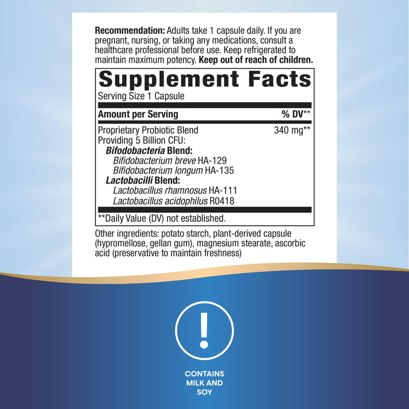 Nature's Way Primadophilus Bifidus Probiotic, Supports Digestive Flora*, 5 Billion Live Probiotic Cultures per Capsule, Lactobacilli, Bifidobacteria, 90 Capsules (Packaging May Vary) 90 Count (Pack of 1)