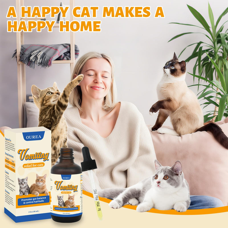 Cat Vomit Remedy, Vomiting Relief for Cats, Cat Digestive Support Drop, Probiotics for Cats Helps Reduce Hairballs, Relieve Stomach Sensitivity and Support Gut Health (2 fl oz)