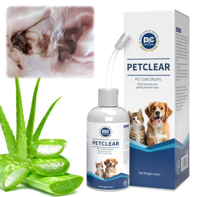 Dog Ear Cleaner, Contains Aloe Vera, Relieves Itching, Removes Earwax Buildup, Debris, Odors, Non Irritating, with Extended Soft Silicone Dropper, For Dogs and Cats, 1 Bottles (2.03 oz in total) White 1 Bottle (2.03 oz in total)
