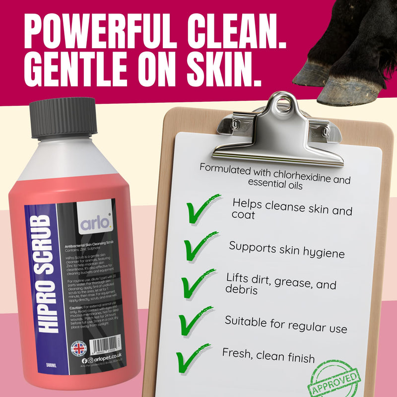 HiPRO Scrub™ - Antibacterial Skin & Wound Wash for Horses | Tea Tree Oil | Deep Cleansing & Soothing Formula for Wounds, Cuts, and Irritated Skin | 500mL