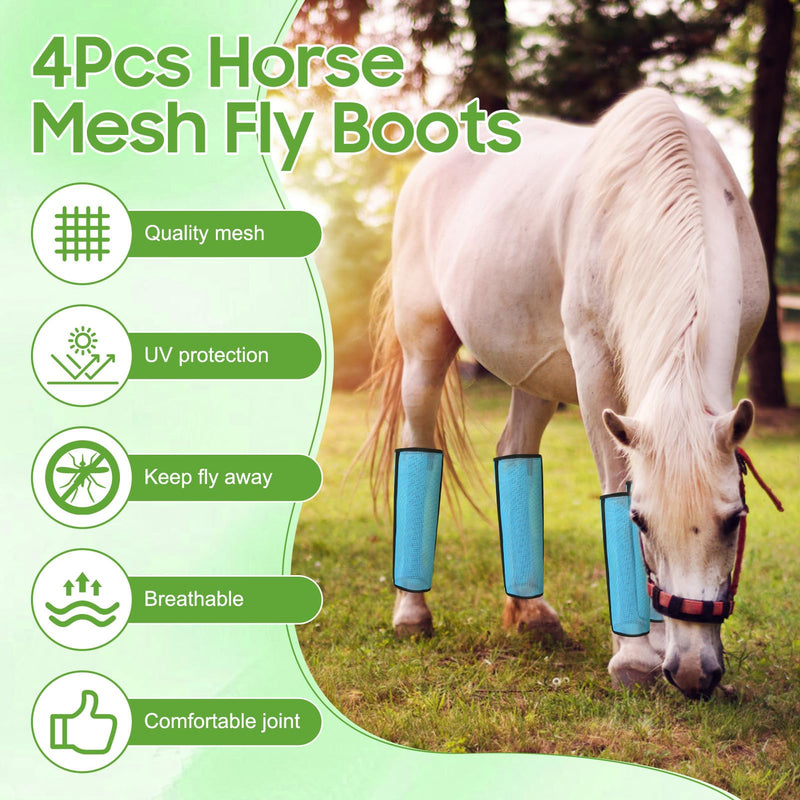 Rosvola Horse Fly Boots, Fly Boots for Horses Set of 4, Breathable Comfortable Horse Leggings, Non-Slip Protection Leg Wrap, Fly Leggings Equestrian Supplies Blue