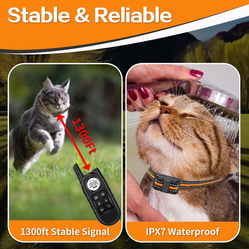 Tiniest Cat Shock Collar, Lightest Cat Training Collar with Remote for Small Cats 5-15lbs & Medium Large Cats/Puppies, Waterproof, Rechargeable, 1300ft Range (Orange) Orange - BeesActive Australia