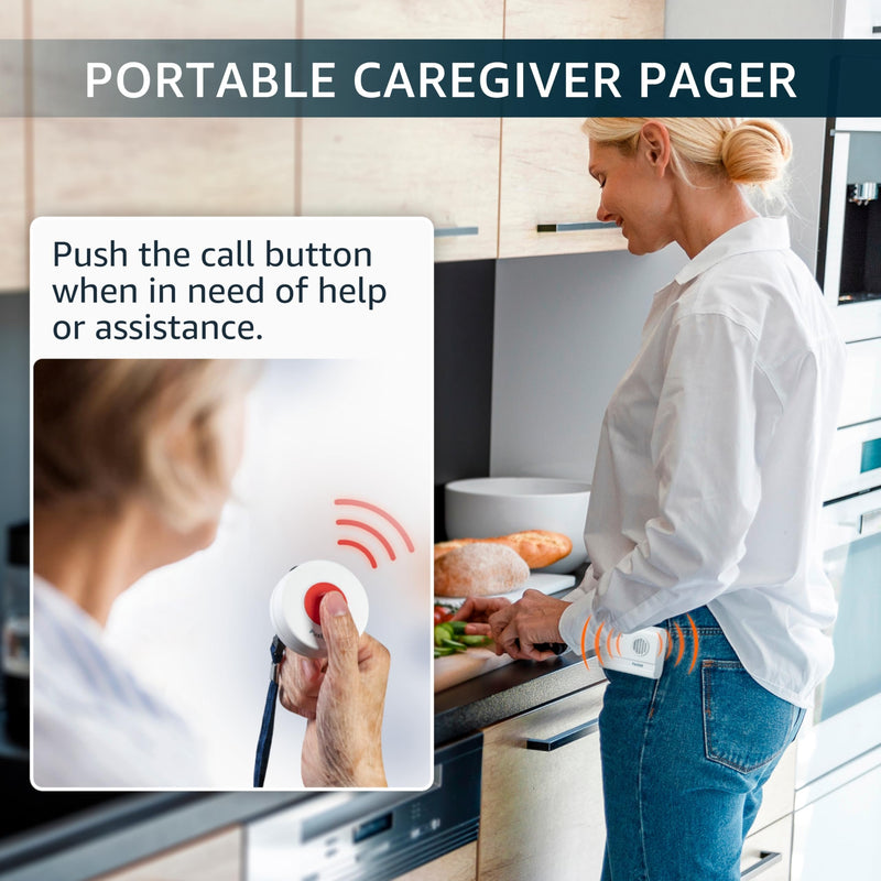 Caregiver Pager Wireless Call Buttons for Elderly Monitoring SOS Alert System Portable Alarm for Nurse Call Seniors Patients Emergency Home 2 Call Buttons 1 Receiver - BeesActive Australia