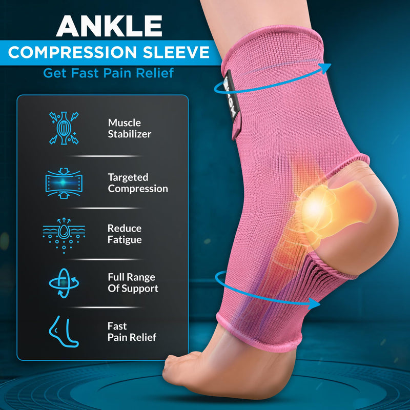 WYOX Ankle Compression Sleeve Support Brace for Men & Women, Running, Gym, Basketball, Cycling, Martial Arts, Kickboxing & Sports Stabilizer Compression Ankle Socks for Training & Recovery Pink S / M (Women 4.0 - 6.5/ Men 3.0 - 5.5) - BeesActive Australia