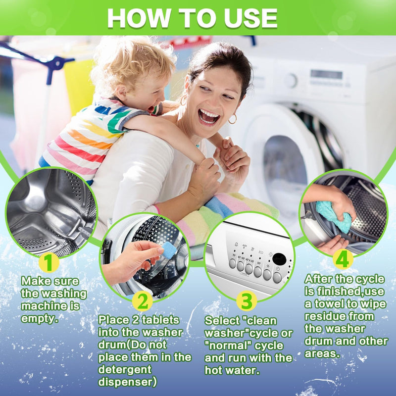 Washing Machine Cleaner Tablets, Deep Clean Front Loader & Top Load Washer, Including HE, 24 Pcs Professional Grade Washer Machine Cleaner Deodorizer for Removing Build-up, 12 Month Supply - BeesActive Australia