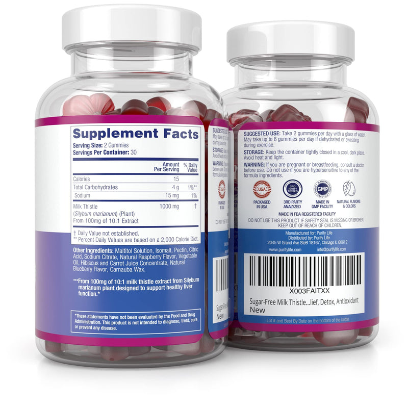 Sugar-Free Milk Thistle Gummies for Liver Cleanse Detox & Repair (Natural Blueberry-Raz Flavor) Cardo Mariano, Cleansing Milk Thistle Extract & Antioxidant Support, Vegan, Replaces Pills & Capsules Milk Thistle Liver Detox - BeesActive Australia