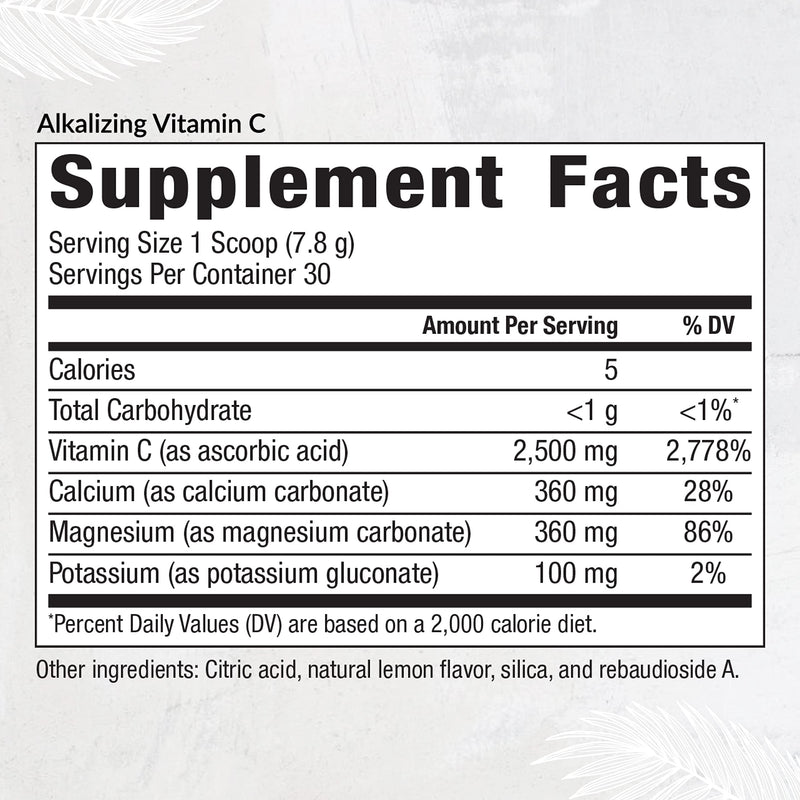 Equilife Alkalizing Vitamin C Supplement, Lemon Splash, 30 Servings | 2500 mg per Serving | Easy Absorption Powder | Immunity Support | With Magnesium, Calcium & Potassium | Gluten Free | Non-GMO