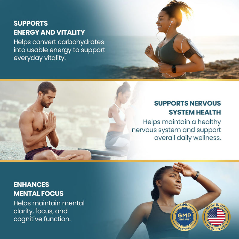 Vykee Nutrition Vitamin B1 (Thiamine) Capsules 500 mg | Supports Energy Metabolism & Nervous System Health Vegan, Non-GMO, Gluten-Free,120 Count