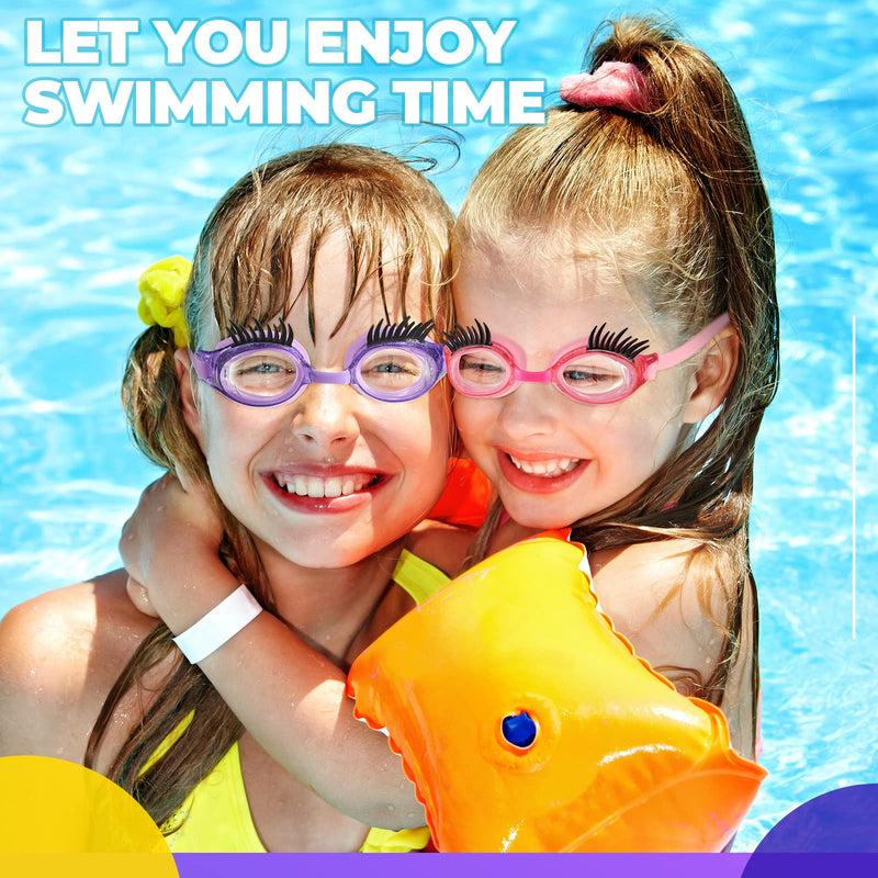 Konohan 2 Pieces Kids Swim Goggles Eyelashes Girls Funny Swim Goggle No Slip Leak Anti Fog UV Glasses for Lash Extensions 1 Purple, Dark Pink