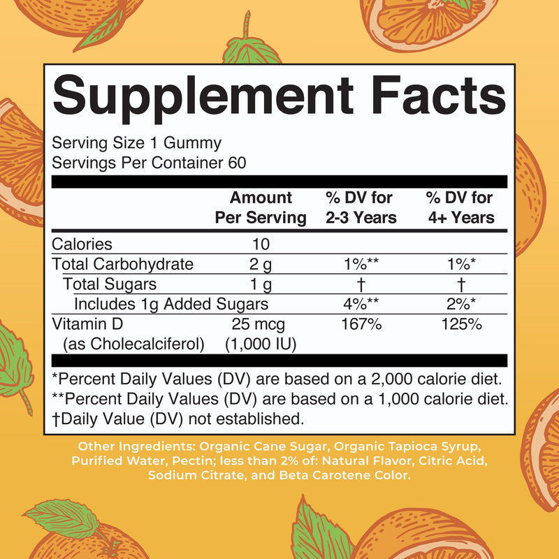 MARYRUTH'S Vitamin D3 Gummies, Adults & Kids Vitamin D, 60 Servings, Vegan | 2 Month Supply, Immune Support Supplement, 1000IU for Bone Health & Muscle Function, Vegan, Non-GMO, Gluten Free, 60 Count Non-Organic