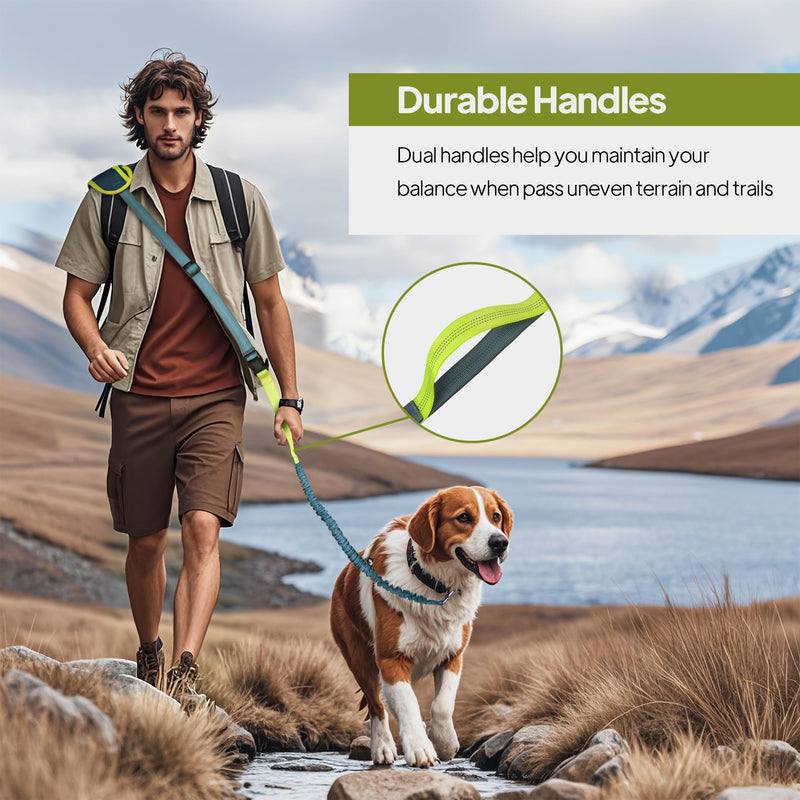 Hands Free Dog Leash with Zipper Pouch, Waist Leash for Dog Walking, Running and Hiking, Adjustable Belt with Handle, Reflective Bungee Design for Large & Medium Dogs Yellow