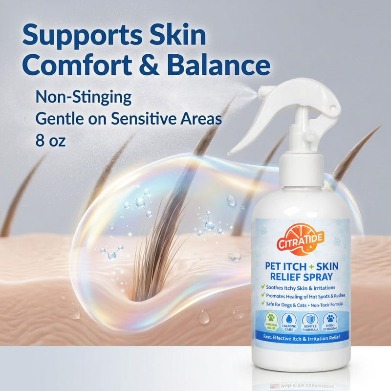 Pet Itch + Skin Relief Spray for Dogs & Cats – Gentle Skin Soothing Spray, Helps Reduce Itching & Irritation, Non-Toxic, Lick-Safe Formula, 8 oz