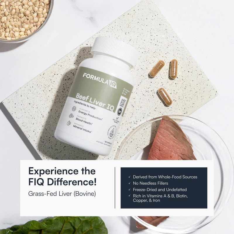 Formula IQ - Beef Liver IQ - Beef Liver Capsules - Supports Energy Production - Natural Iron, Copper, Vitamin A, & Vitamin B - High Absorption - 120 Capsules