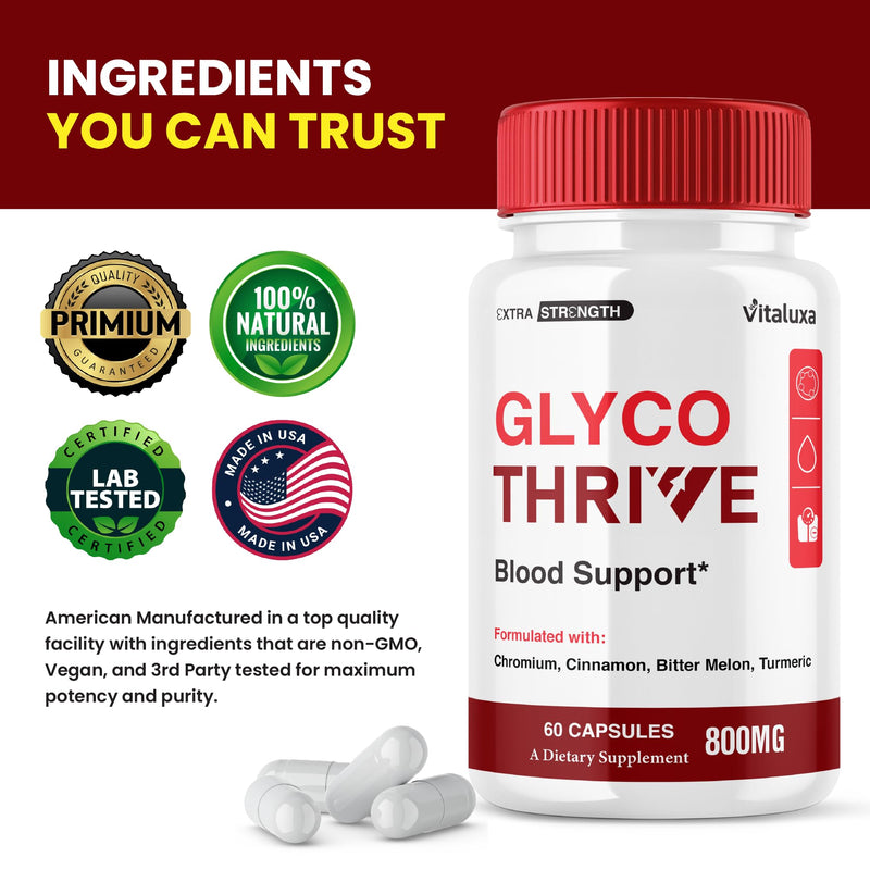 Glyco Thrive Capsules, GlycoThrive Blood Support Supplement Pills, Premium Natural Daily Multivitamin Wellness Formula for Maximum Energy & Overall Balance Health, Glyco Thrives Reviews (60 Capsules)