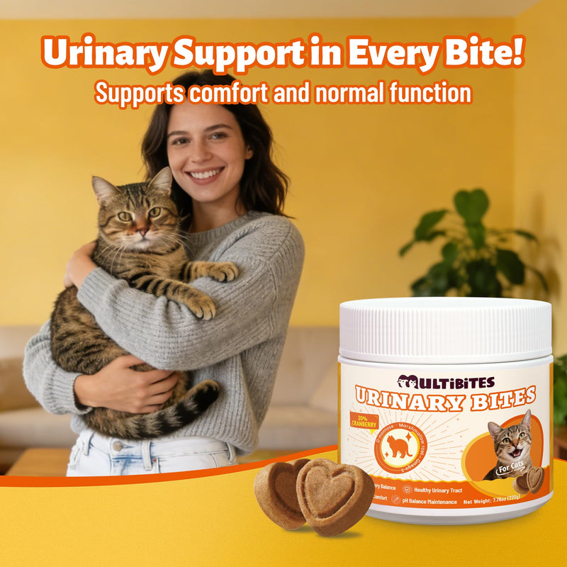 220g Cat Urinary Tract Health Supplement with 20% Cranberry, D Mannose, Marshmallow Root & Salmon Oil - Urinary Tract & Bladder Control - Vet-Recommended Crunchy Chews - Chicken Flavor