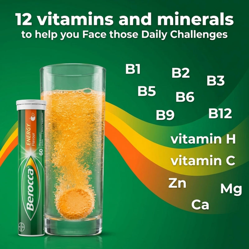 Berocca Energy Vitamin B & C Orange Flavour Effervescent Tablets 60 Pack