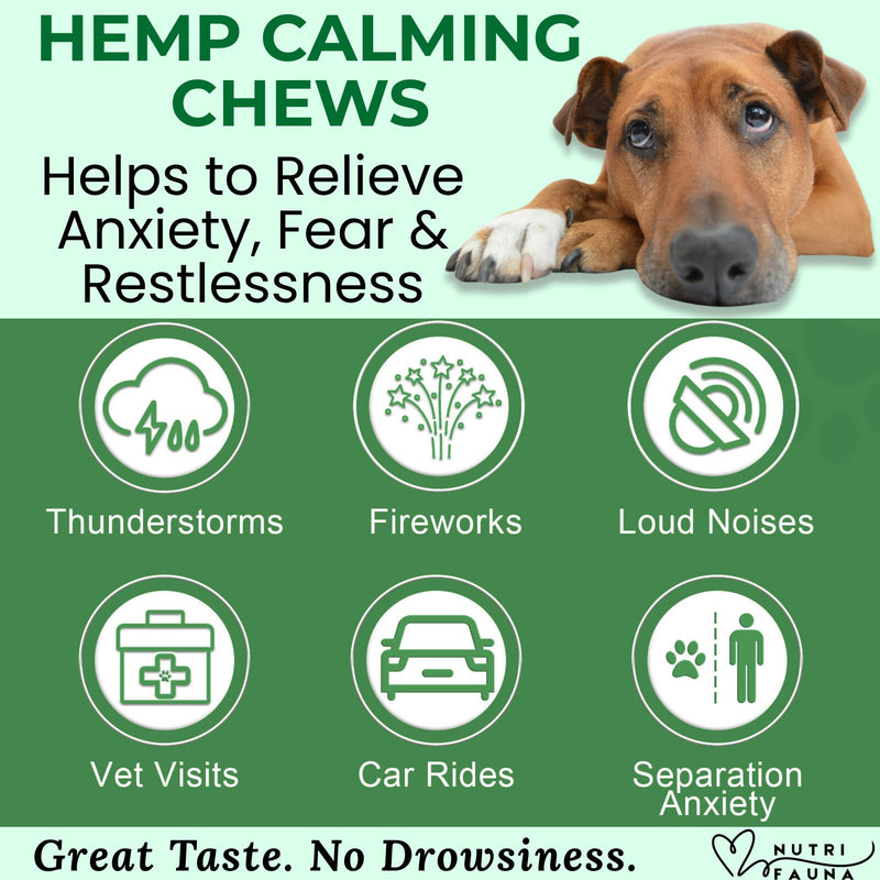 Nutri Fauna Calming Chews for Dogs – 150 Natural Soft Chews – Calming Dog Treats - Dog Anxiety Relief – Tasty Chicken Flavor – Relaxation for All Breeds – 300g