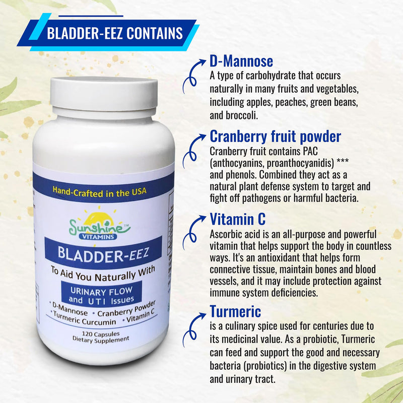 Bladder-EEZ | All-Natural Bladder Infection UTI Relief Support for Women with D-Mannose | Urinary Tract Infection Health with Immune System Support (1 Bottle of 120 Capsules)
