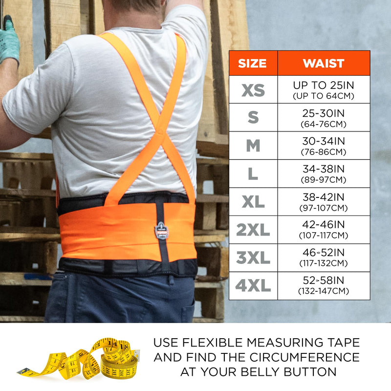 Ergodyne ProFlex 100HV Back Support Brace, High Visibility Support Belt, 8" Spandex Material, Removeable Straps Large