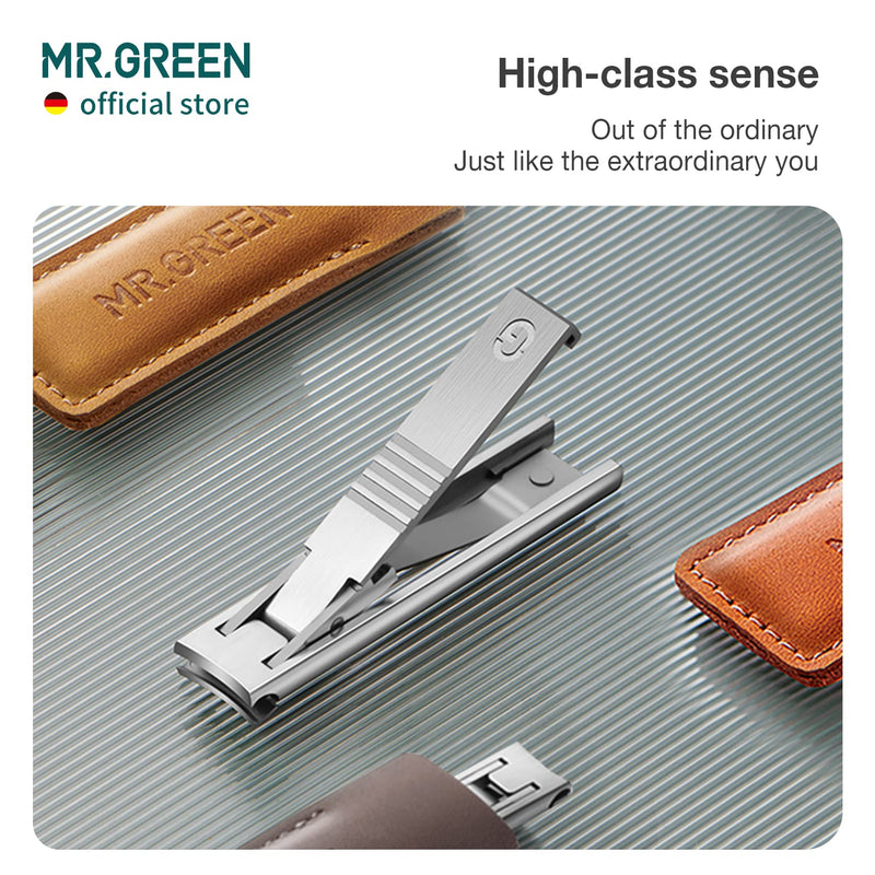 MR.GREEN Ultra Thin Nail Clippers German Precision Manufacturing Technology Nail Cutters with Cow Leather Cover Superior Texture (Light Grey) Light Brown - BeesActive Australia