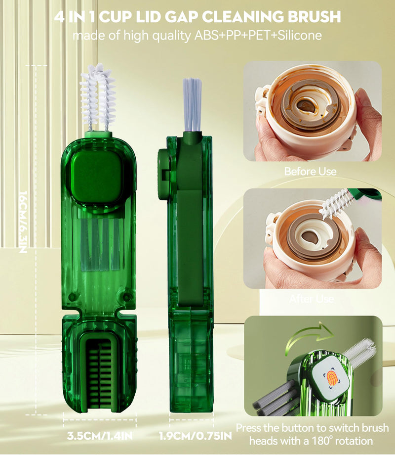 4 in 1 Cup Lid Gap Cleaning Brush - 2025 Multifunctional Insulation Bottle Cleaning Tools, Mutipurpose Tiny Silicone Cup Holder Cleaner, Home Kitchen Cleaning Tools 1Pc Green - BeesActive Australia