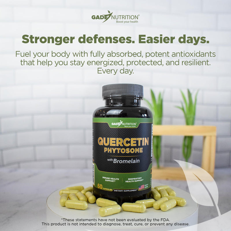 Gade Nutrition Quercetin Phytosome with Bromelain I Purified 95% I 50X Higher Absorption - Most Effective Form of Quercetin with Bromelain I Made in USA -Supplement for Men and Women