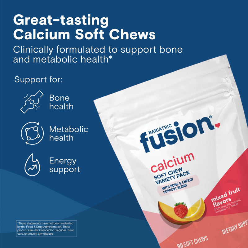 Bariatric Fusion Bariatric Calcium Supplement Chews | Calcium Citrate with Vitamin D3 Bariatric Vitamin | Sugar Free Chewable | 500mg | Variety Pack | 90 Count