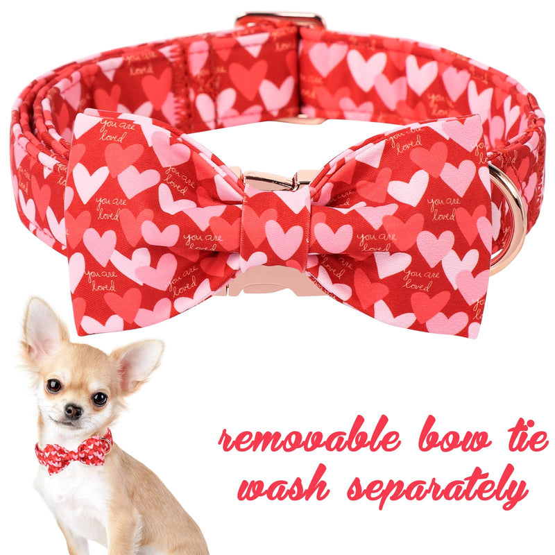 Unique Style Paws Valentine's Day Dog Collar with Bow Love Heart Cotton Dog Collars Gift Wedding for Small Medium Large Dogs Red pink love - BeesActive Australia