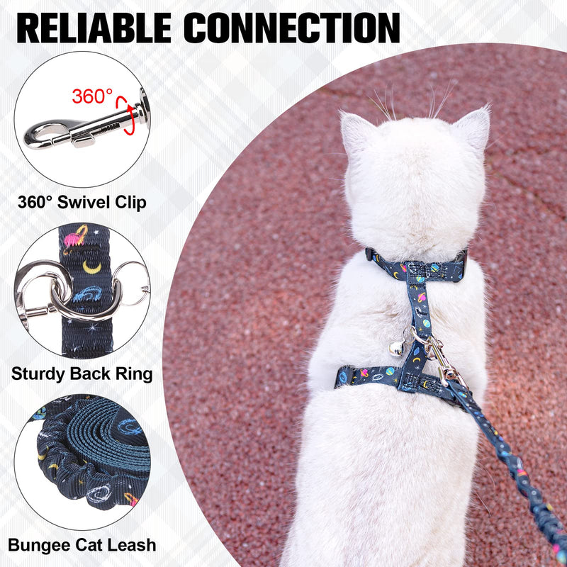 BEAUTYZOO Cat Harness and Leash Set Escape Proof for Walking, Kitten Soft Adjustable Vest Harnesses for Small Medium Large Cats, Easy Control Breathable Plaid Ribbon Nylon for Outdoor Indoor Use Black Star&Moon - BeesActive Australia