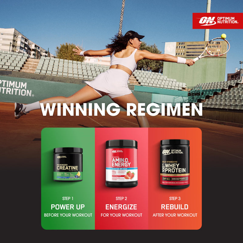 Optimum Nutrition Amino Energy Powder Plus Focus, with BCAA, Electrolytes, and Caffeine, Strawberry Burst, 65 Servings (Packaging May Vary) | Contains BCAAs, Electrolytes, 100 mg Caffeine, 5g Amino Acids, Zero Sugar, Supports Hydration, Banned Substanc...