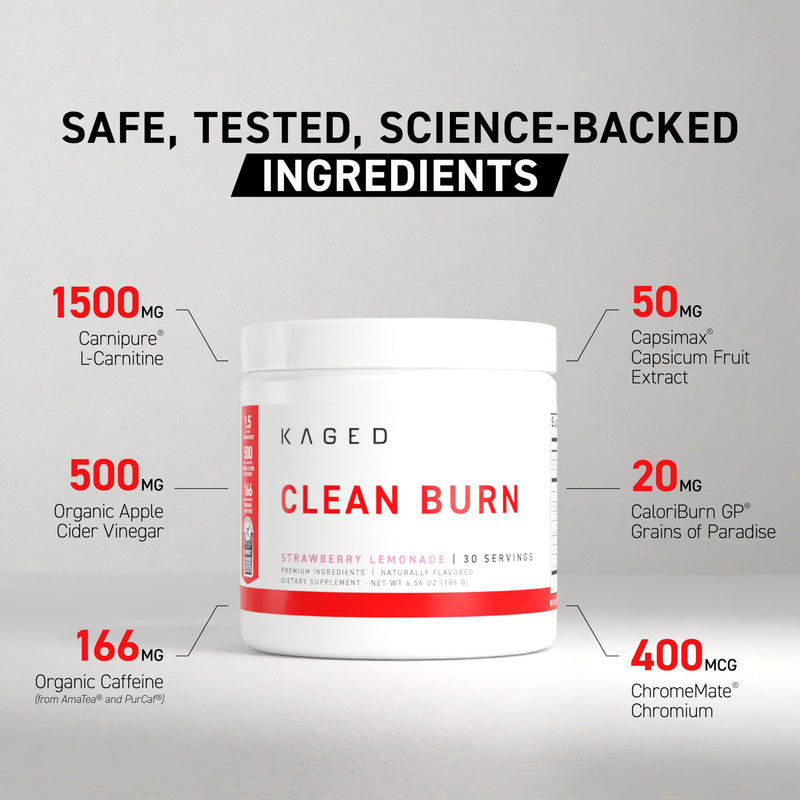 Kaged Clean Burn Powder | Orange Mango | Thermogenic Weight Management | Boost Metabolism | Organic Caffeine, Apple Cider Vinegar | Supplements for Men & Women | 30 Servings Orange Mango (Powder)