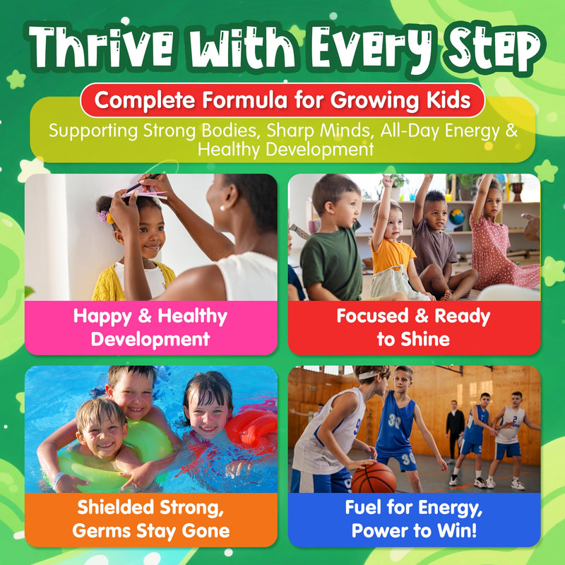 Kids Multivitamin Gummies w/Super Greens, 30 Veggie, Fruit, Iron, Daily Vitamin A C E D3 B12, Zinc, Probiotic, Shiitake, Kids Vitamins for Picky Eater Growth, Immunity, Digestion, Sugar Free, 60Cts