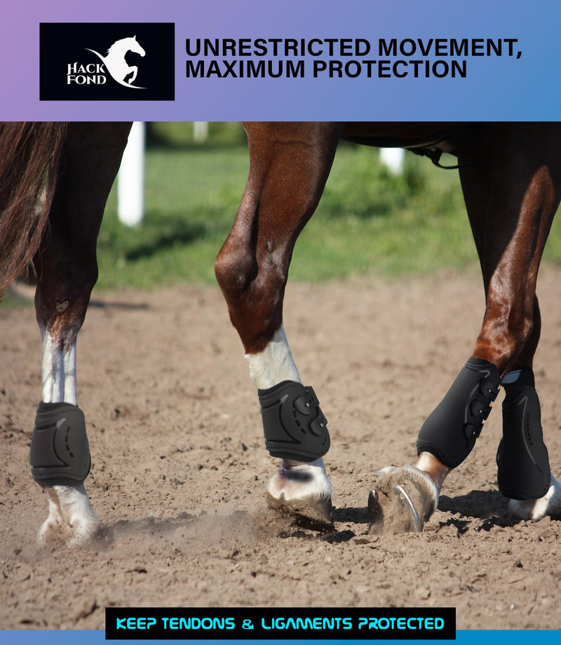 Horse Tendon Boots, Fetlock Boots & Open Front Boots for Jumping, Set of 4, Horse Protection Leg Guard, Black, Horse Size Large - BeesActive Australia